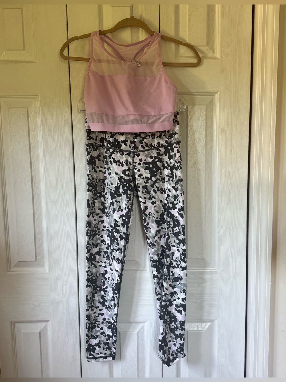 Victoria's Secret Pink Mesh Crop Tank with Black & White Camo Leggings